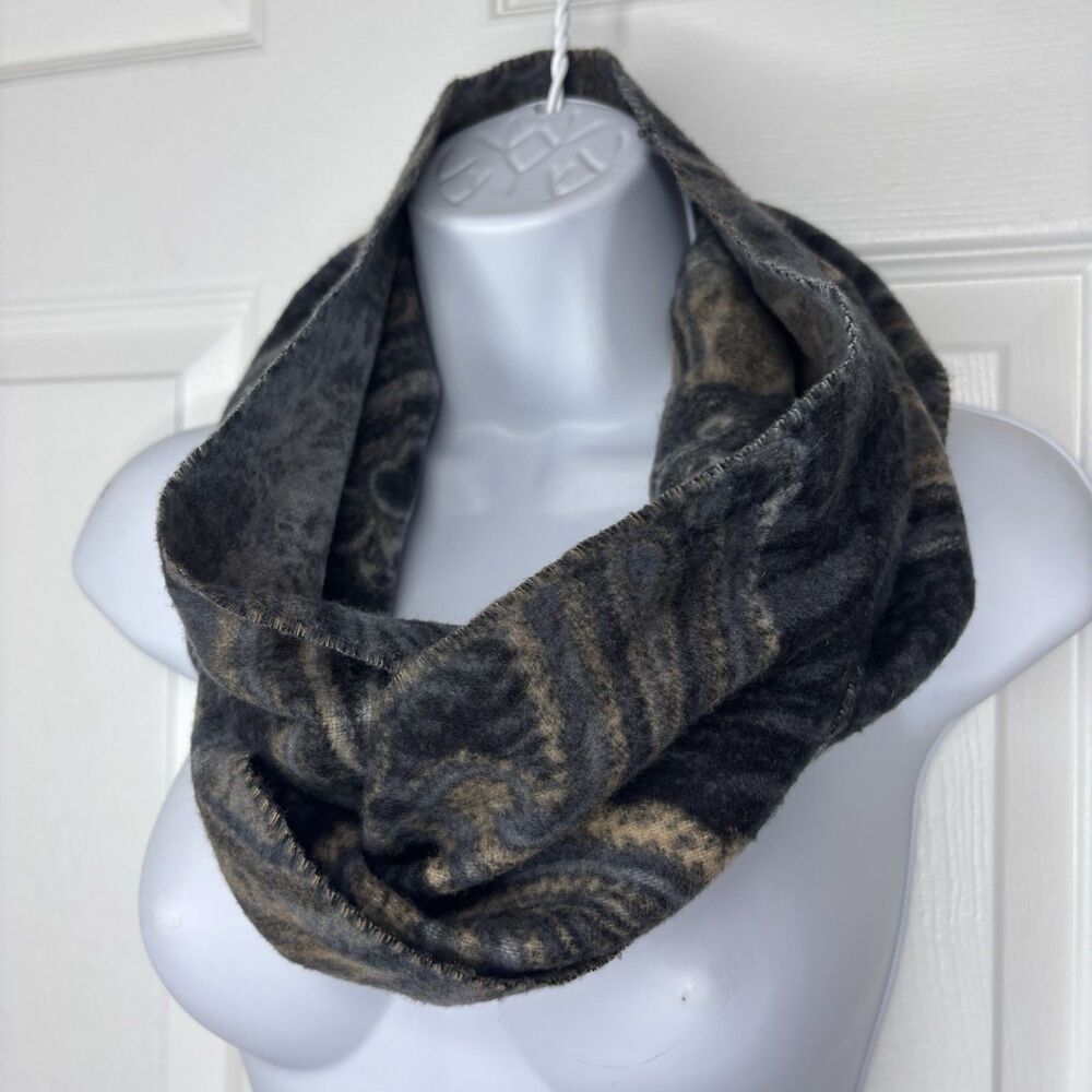 V. Fraas Leopard Print Infinity Scarf Brown Black Fuzzy Soft Circle Scarf